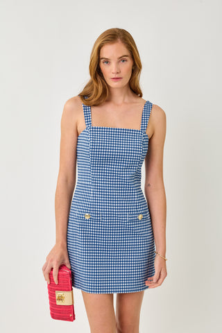 Starlight Navy Gingham Stretch Jacquard