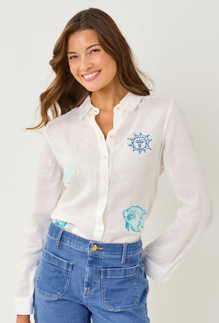 Resort White Throw Me A Line Embroidery