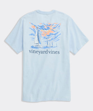Sunset Regatta Scene Short-Sleeve Pocket Tee