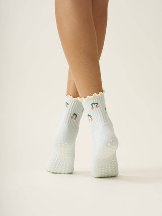 Cherry Ruffle Grip Sock