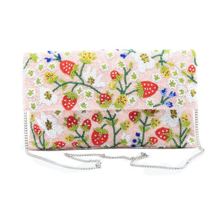 Beaded Strawberries Envelope Clutch