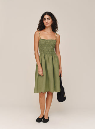 B60015-W94-302 - SMOCKED DRESS WITH BEADED STRAPS