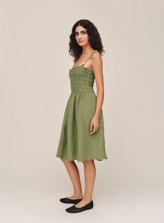 B60015-W94-302 - SMOCKED DRESS WITH BEADED STRAPS