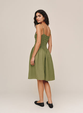 B60015-W94-302 - SMOCKED DRESS WITH BEADED STRAPS