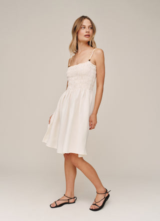 B60015-W94-302 - SMOCKED DRESS WITH BEADED STRAPS