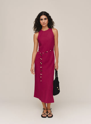 B6995-W94-302 - BIAS MIDI DRESS WITH BEADED BELT