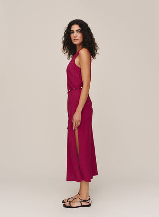 B6995-W94-302 - BIAS MIDI DRESS WITH BEADED BELT