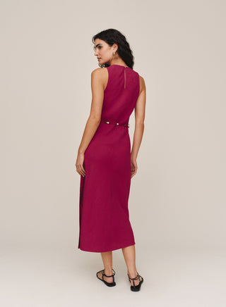 B6995-W94-302 - BIAS MIDI DRESS WITH BEADED BELT