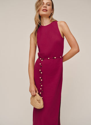 B6995-W94-302 - BIAS MIDI DRESS WITH BEADED BELT