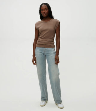 JONI CREW NECK POWER SHOULDER TOP