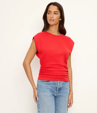 JONI CREW NECK POWER SHOULDER TOP