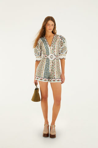FRUIT BEAUTY OFF-WHITE MINI CUTOUT ROMPER