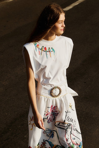 BIRDS ON BRANCH SHOULDER PADS TANK TOP