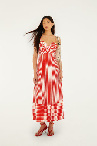 CHECKERED STRIPES OFF-WHITE SLEEVELESS MAXI DRESS