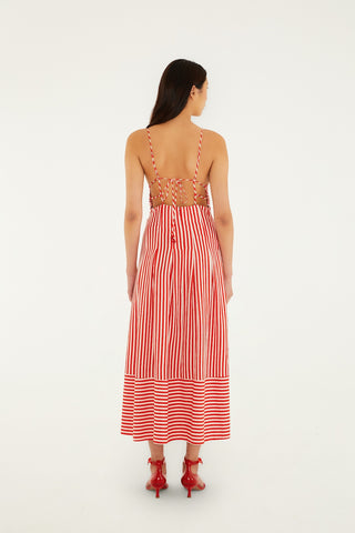CHECKERED STRIPES OFF-WHITE SLEEVELESS MAXI DRESS