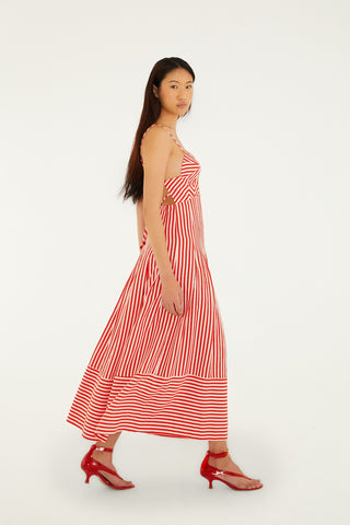 CHECKERED STRIPES OFF-WHITE SLEEVELESS MAXI DRESS