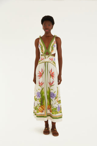 TROPICAL SCARF SAND MAXI DRESS