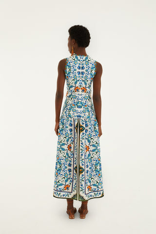 FLORA TILE OFF-WHITE MIDI DRESS