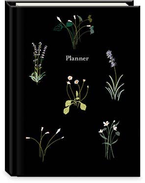 DELICATE FLORAL BLACK HARDCOVER DAILY PLANNER