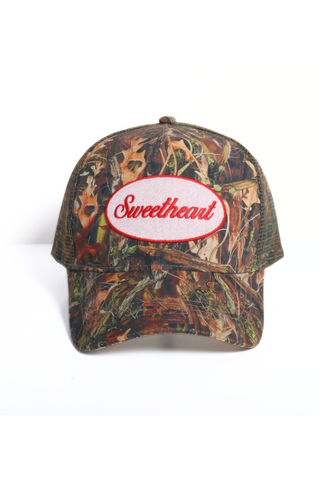 SWEETHEART Embroider Patch 5 Panel Mesh back Camo Print Hat