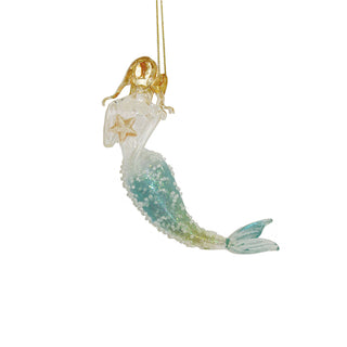 Christmas Mermaid Seafoam Green Glitter Glass Ornament