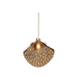 Christmas Gold Fan Shell Blown Glass Ornament