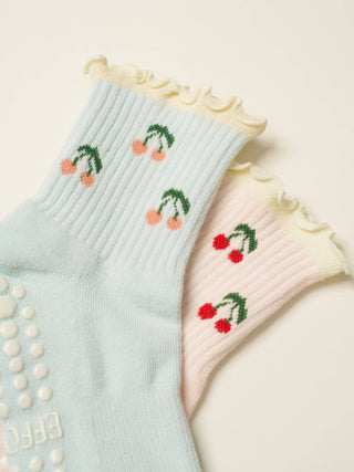 Cherry Ruffle Grip Sock