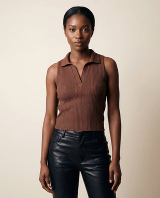 FA26-703-6467 - VARIEGATED RIB SLEEVELESS JONNY COLLAR TOP