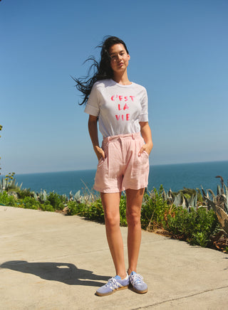 SP26-449-H44 - LINEN PLEATED SHORT