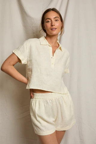 Tabitha Linen Collared Cropped Polo Tee