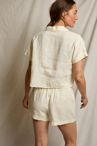 Tabitha Linen Collared Cropped Polo Tee