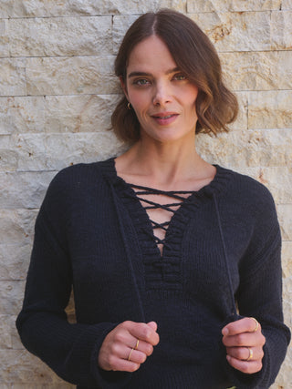 SP26-528-6191 - SLUB YARN LACE-UP SWEATER