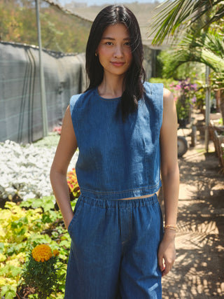 SP26-694-6227 - JAPANESE CHAMBRAY DARTED MUSCLE TANK