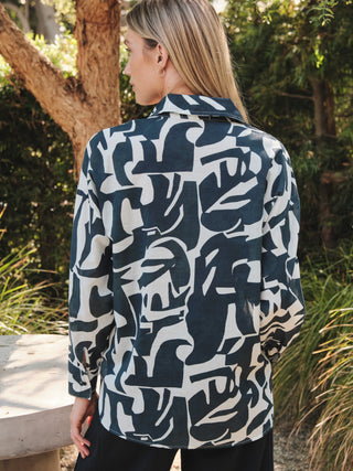 SP26-701-4785 - ART GEO BUTTON  UP OVERSIZED SHIRT