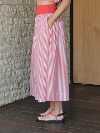 SP26-702-5940 - SPRING STRIPE POPLIN A-LINE MIDI SKIRT