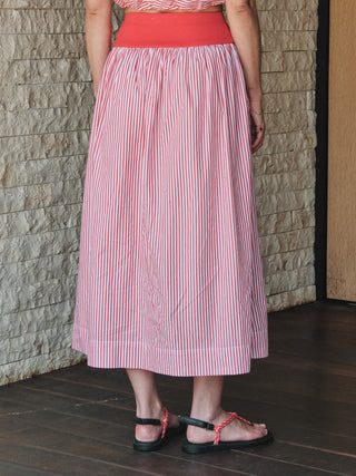 SP26-702-5940 - SPRING STRIPE POPLIN A-LINE MIDI SKIRT