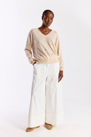SEA EMBROIDERY V NECK