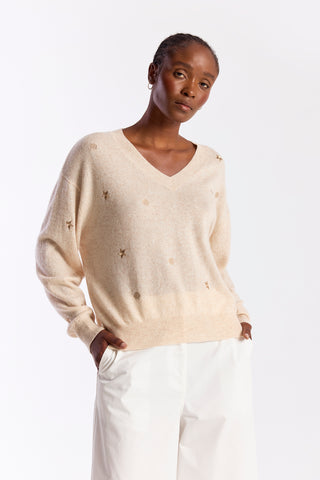 SEA EMBROIDERY V NECK