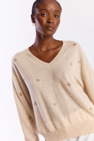SEA EMBROIDERY V NECK