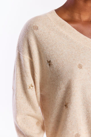 SEA EMBROIDERY V NECK