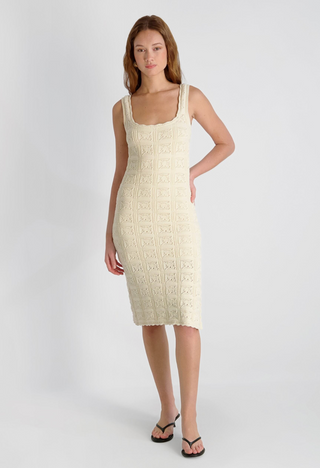 Nellis Cotton Square Crochet Knit Midi Dress