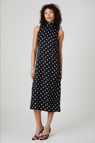 Ennis Satin Polka Dot Midi Dress
