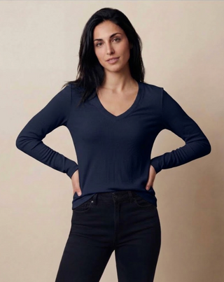 FINE 2X1 RIB L/S V-NECK NECK TOP