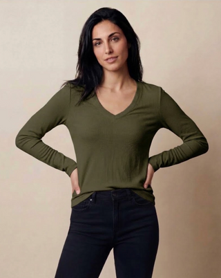 FINE 2X1 RIB L/S V-NECK NECK TOP