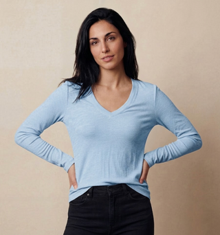 FINE 2X1 RIB L/S V-NECK NECK TOP