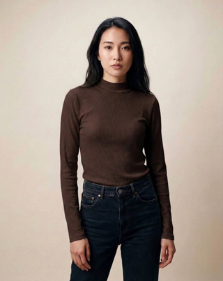 FINE 2X1 RIB L/S MOCK NECK TOP