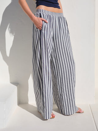 SU26-707-6303 - LINEN STRIPE DOUBLE PIPED WIDELEG PANT