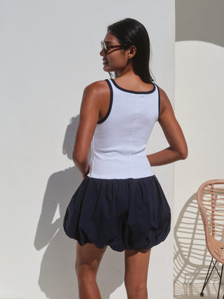 SU26-202-6358 - VOILE MIXED MEDIA TANK BUBBLE SKIRT DRESS