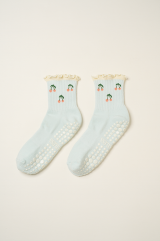 Cherry Ruffle Grip Sock