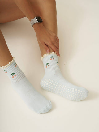 Cherry Ruffle Grip Sock